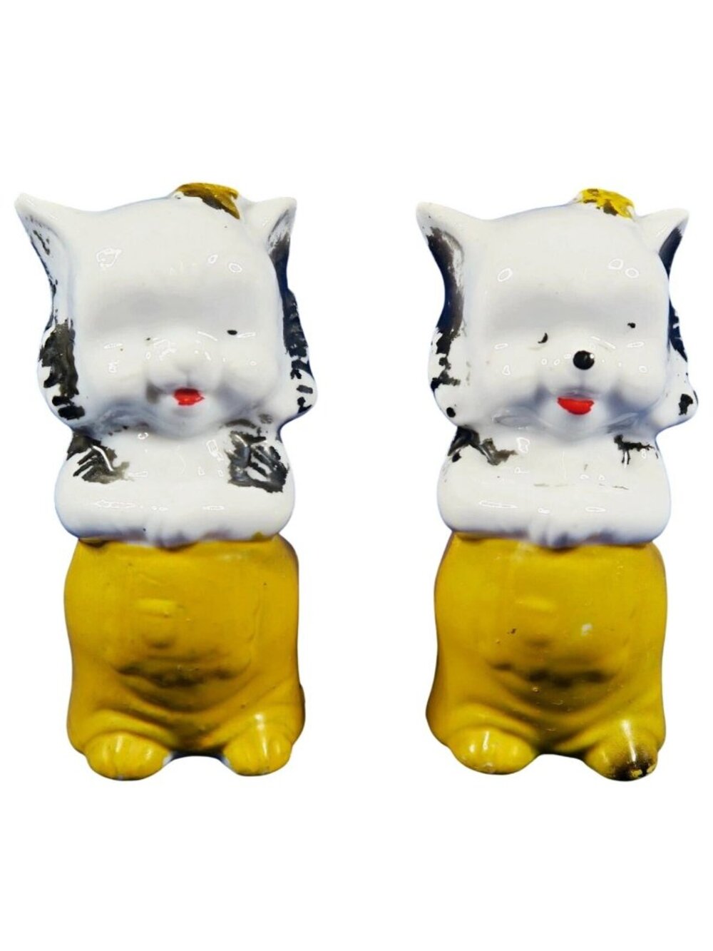 Anthropomorphic Ceramic Cat Figurines – Japan, Mid-Century Kitsch, 3" Tall